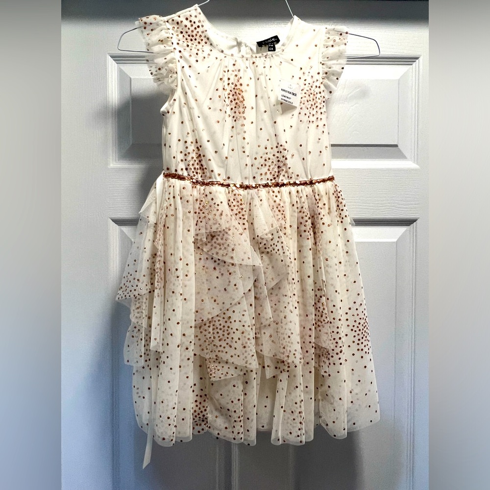 Ivory & Rose Gold Zunie Dress New with tags 6X with ribbon for waist fitting